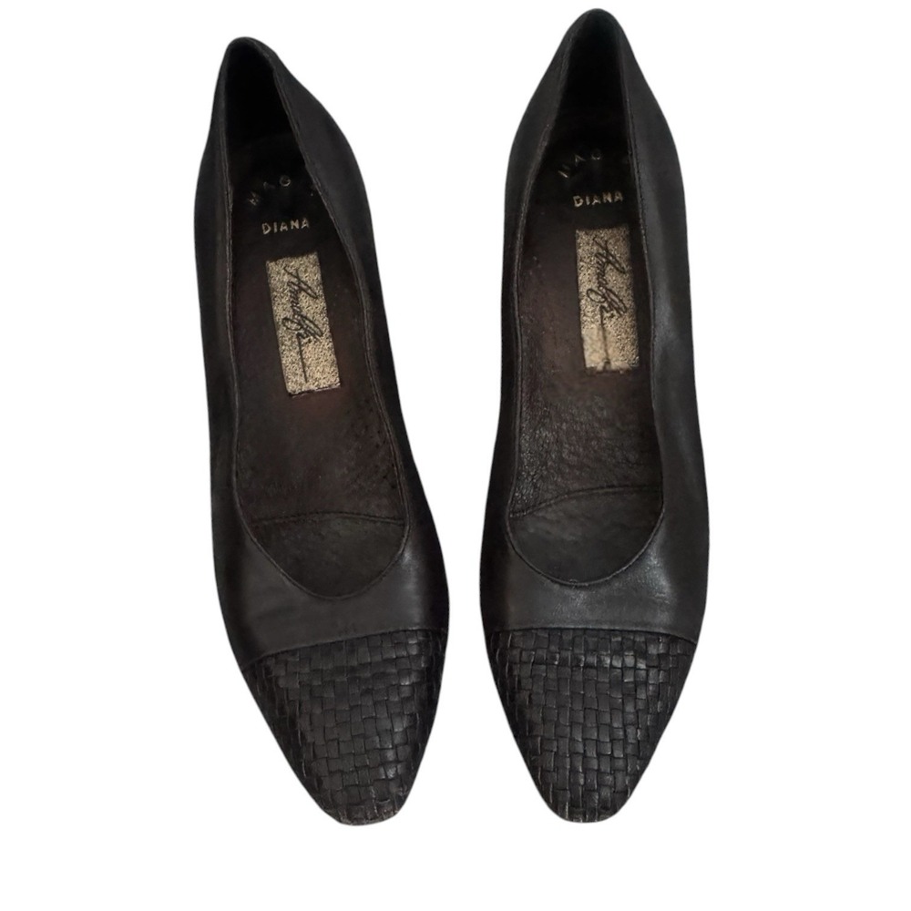 Vintage Amalfi Diana Black Leather Pump Heels Made In Italy Women's 8.5 Narrow